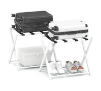 COSTWAY Soportes para Maletas Plegable, Estante Bastidor para Equipaje de Metal con 4 Correas para Hogar Hotel, Portaequipajes Plegable para Maleta, Reposa Maletas Hotel, 68 x 43 x 58 cm (2, blanco)