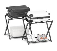 COSTWAY Soportes para Maletas Plegable, Estante Bastidor para Equipaje de Metal con 4 Correas para Hogar Hotel, Portaequipajes Plegable para Maleta, Reposa Maletas Hotel, 68 x 43 x 58 cm (2, negro)