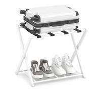 COSTWAY Soportes para Maletas Plegable, Estante Bastidor para Equipaje de Metal con 4 Correas para Hogar Hotel, Portaequipajes Plegable para Maleta, Reposa Maletas Hotel, 68 x 43 x 58 cm(1, Blanco)