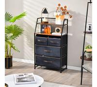 COSTWAY Stoffkommode Cómoda, MDF, Tela no Tejida, Metal, Negro + Marrón Rústico, 29T x 58B x 100H cm (4 Schubladen)
