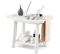 COSTWAY Taburete de Ducha de Esquina, Banco Impermeable de Baño con Estante de Almacenamiento de Madera, Asiento Bañera Adulto para Ducha para Uso en Interiores y Exteriores (Diseño 1)