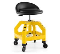 COSTWAY Taburete de Taller Rodante, Asiento de Mecánica Ajustable en Altura con Bandeja para Herramientas y 4 Ruedas Universales, Capacidad de 150 Kg, para Fábrica, Garaje y Taller (Amarillo)