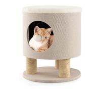 COSTWAY Taburete para Gatos 3 en 1 con Condominio, Casa para Mascotas Otomana, Cueva para Gatos con Poste Rascador y Bola de Felpa, Cama Gato Cueva 40