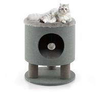 COSTWAY Taburete para Gatos 3 en 1 con Condominio, Casa para Mascotas Otomana, Cueva para Gatos con Poste Rascador y Bola de Felpa, Cama Gato Cueva 40