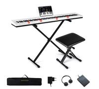 COSTWAY Teclado de Piano 88 Teclas, Piano Electrico con Soporte Ajustable y Taburete, Teclado Musical de Tamaño Completo, Teclas Iluminadas, Función MIDI, Pedal para Principiantes, Adultos (Blanco)