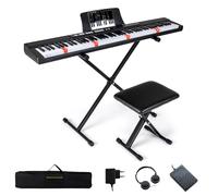 COSTWAY Teclado de Piano 88 Teclas, Piano Electrico con Soporte Ajustable y Taburete, Teclado Musical de Tamaño Completo, Teclas Iluminadas, Función MIDI, Pedal para Principiantes, Adultos (Negro)