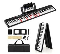 COSTWAY Teclado de Piano Digital Plegable de 88 Teclas, Piano Eléctrico Completo con Teclas Semipesadas y Función de División, 3 Modos de Enseñanza, Pedal de Sustain, Piano Digital con Altavoces
