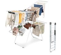 COSTWAY Tendedero Plegable de 2 Niveles con alas Ajustables en Altura y pies Antideslizantes, Marco de Acero, tendedero de ala tendedero, Secadora de pie, Color Blanco