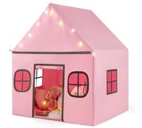 COSTWAY Tienda Campaña Infantil, Casa de Actividad para Niños con Cortina de Puerta y Ventanas, Luces de Estrella, Alfombra Acolchada Antideslizante, Bolsillo Lateral, Tipi Infantil de 3+ Años (Rosa)