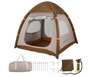 COSTWAY Tienda de Campaña para 2-4 Persona, Tienda de Campaña Hinchable con Bomba de Aire, Puertas y Ventanas de Malla, Estacas y Cuerdas de Sujeción, Bolsa de Transporte, 208 x 208 x 196 cm