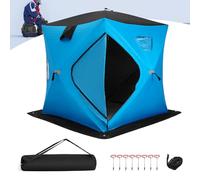COSTWAY Tienda de Campaña Pesca en Hielo, 2 Personas con Paredes Acolchadas, Refugio Plegable para Pesca en Hielo, Pop up, Puerta con Cremallera, Bolsa de Transporte, 190 x 190 x 171 cm (Azul)
