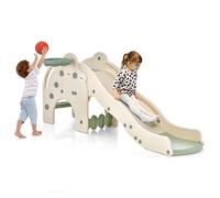 COSTWAY Tobogán Infantil con Forma de Elefante, Toboganes Infantiles 4 en 1 con Aro y Pelota de Baloncesto, Zona de Amortiguación y Escalones Antideslizantes para Niños de 18+ Meses (Verde)