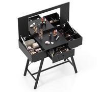 COSTWAY Tocador de Maquillaje con Estación de Carga, Vanity de Maquillaje con Espejo y Tapa Abatible, 2 en 1 Mesa Tocador con Cajones Dormitorio, 96,5 × 46,5 × 80,5 cm (Negro)