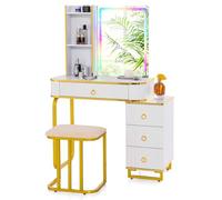 COSTWAY Tocador de Maquillaje con Luz RGB, 7 LED Dinámicas y Estáticas, 3 en 1 Estación de Carga, Mesa Tocador 4 Cajones, 80x40x137 cm, Moderno (Blanco)