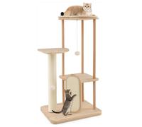 COSTWAY Torre para Gatos, Árbol para Gatos de 4 Niveles con Tabla y Poste Rascador de Sisal, Percha Acolchada, Plataforma, Juguete Colgante, Centro de