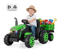 COSTWAY Tractor Eléctrico Infantil 24V, Coche Eléctrico para Niños con Faros LED RGB, Música, Puerto USB, Remolque Desmontable y Control Remoto, Tractor de Bateria para Niños de 3 a 7 Años