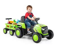 COSTWAY Tractor Eléctrico para Niños 12V, Coche Eléctrico para Niños con Remolque Desmontable, Mando a Distancia, Faros LED y Música, Tractor Juguete a Batería para Niño de 3 a 8 Años (Verde)