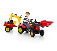 COSTWAY Tractor Pedales 3 en 1 para Niños, Topadora de Juguete con 6 Ruedas, Excavadora de Conducción con Pedales, Remolque de Carga Desmontable, Coche para Niños de 3 a 6 Años (Rojo)