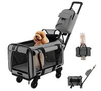 COSTWAY Transportín Plegable con Ruedas para Mascotas, Bolsa Trasportín de Viaje para Perros Gatos, Transportador con Almohadillas y Manija Telescópica para Mascotas Pequeñas Medianas