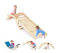 COSTWAY Triangulo de Escalada para Niños 3 en 1, Juguete de Arco de Madera con Rampa para Escalar, Escalera Abovedada Versátil Montessori para Niños para Uso Interno (Natural)