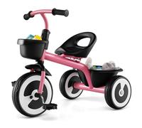 COSTWAY Triciclo para Niños con Pedales, Triciclo Infantil con Asiento Ajustable, 2 Cestas, Bicicleta de 3 Ruedas con Estructura de Metal Estable para Niños de 18-60 Meses, Carga 25 kg (Rosa)