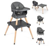 COSTWAY Trona Bebé 9 en 1, Trona Evolutiva con Bandeja Extraíble Apta para Lavavajillas, Patas de Madera, Cinturón de Seguridad de 5 Puntos y Cojín de Asiento, Silla Alta Convertible (Gris Oscuro)