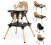 COSTWAY Trona para Bebé con Altura Ajustable, Silla Alta para Comer con Cinturón de Seguridad y Bandeja Extraíble, Trona Portátil Evolutiva Bebé (Café,con Tablero de Bloques)