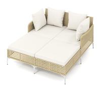COSTWAY Tumbona Doble de Ratán para Exterior, Tumbona de Mimbre para 2 Personas con Cojines de Asiento y Respaldo, Sofá Cama para Exterior con Soporte Metálico para Jardín Piscina Terraza