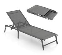COSTWAY Tumbona Jardin Exterior Plegable Textilene, Tumbona Reclinable on Respaldo Ajustable en 5 Posiciones, Estructura de Metal, Espreguiçadeira Jardim Playa Jardin Piscina, 183 x 60 x 54 cm