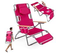 COSTWAY Tumbona Jardin Exterior Plegable, Tumbona Reclinable de Resplado de 4 Posiciones, Reposapiés 2 Posiciones, Agujero para Cara, Espreguiçadeira Jardim Piscina Playa (Rosa)