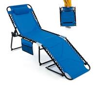COSTWAY Tumbona Jardin Exterior, Tumbona Plegable con Respaldo Reclinable de 4 Posiciones, Bolsillo Lateral y Reposacabezas Desmontable, Tumbona Teclinable Playa Piscina, 188 x 59 x 41cm (Azul)