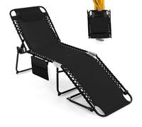 COSTWAY Tumbona Jardin Exterior, Tumbona Plegable con Respaldo Reclinable de 4 Posiciones, Bolsillo Lateral y Reposacabezas Desmontable, Tumbona Teclinable Playa Piscina, 188 x 59 x 41cm (Negro)