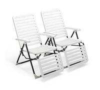 COSTWAY Tumbonas Jardin Exterior, Tumbona Plegable Reclinable 7 Posiciones y Reposapiés Cómodo, Material de PP a Prueba de Clima, Patio Trasero, Piscina, Terraza (2 Piezas)