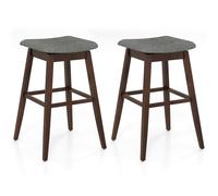 COSTWAY uego de 2 Taburetes de Bar Giratorios 360°, Sillas Alta con Asiento Acolchado Contorneado, Reposapiés y Patas de Madera de Caucho, Taburetes de Tela de Lino Tapizados para Cocina Pub