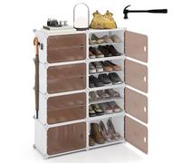 COSTWAY Zapatero, Almacenaje Zapatos de 8/10 Niveles, Estantes Extraíbles, Ganchos Laterales y Puertas Magnéticas, Zapatero Modular Plástico de 32/40 Pares para Entrada, Pasillo, Dormitorio (126cm)