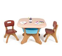 Costzon Juego de mesa y 2 sillas para niños, juego de mesa de arte con cubos de almacenamiento desmontables, capacidad de rodamiento fuerte, liviano, de plástico tamaño infantil