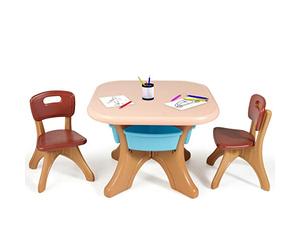 Costzon Juego de mesa y 2 sillas para niños, juego de mesa de arte con cubos de almacenamiento desmontables, capacidad de rodamiento fuerte, liviano, de plástico tamaño infantil
