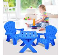 Costzon Juego de mesa y silla para niños, mesa de actividades al aire libre para niños pequeños y sillas Adirondack para picnic, jardín, patio, patio trasero y playa, juego de mesa y silla para niños