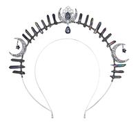 COSUCOS Corona de diosa gótica con halo - Diadema de estrella de luna negra, diadema gótica de cristal de cuarzo para carnaval, cosplay, fiesta, festival, sesión de fotos, Halloween