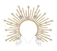 COSUCOS Sunburst Spike Sun Crown - Diadema de diosa griega con borla, disfraz de reina ángel dorado, tocado de Virgen María para mujer, accesorio renacentista, Halloween, boda, cosplay