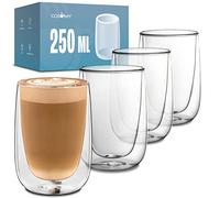 Cosumy 4 Vasos Térmicos de Cristal de Doble Pared de 250 ml para Capuchino - Mantienen la Temperatura - Protegen tus Manos - Con Caja de Regalo
