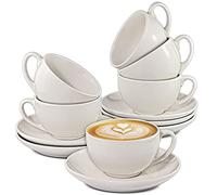 Cosumy 6 Tazas de Capuchino de Ceramica Blanca - Con Platos - 180ml - Con Caja de Regalo - Aptas para Lavavajillas y Microondas