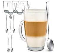 Cosumy 6 Tazas de Latte Macchiato con Asa y Cucharillas Largas - 300ml - Aptas para Lavavajillas - Vasos para té y café