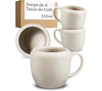 Cosumy Juego de 4 Tazas Cafe Grandes Blancas - Mug & Taza Cafe de Ceramica 350ml - Juego Cafe que Conserva el Calor - Elegantes Tazas Desayuno con Esmalte Artesanal - Juego Tazas Cafe con Leche