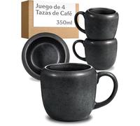 Cosumy Juego de 4 Tazas Cafe Grandes Negras - Mug & Taza Cafe de Ceramica 350ml - Juego Cafe que Conserva el Calor - Elegantes Tazas Desayuno con Esmalte Artesanal - Juego Tazas Cafe con Leche