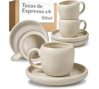 Cosumy Juego de 4 Tazas de Café con Platillos Blancas - Taza de Cerámica 90 ml - Conserva el Calor Gracias a la Gres Gruesa - Tazas Elegantes con Esmalte Artesanal - Juego Tazas Cafe Espresso