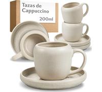 Cosumy Juego de 4 Tazas de Capuchino con Platillos Blancas - Taza Ceramica 200ml - Juego Cafe que Conserva el Calor - Tazas Elegantes con Esmalte Artesanal - Juego Tazas Cafe con Leche para Desayuno