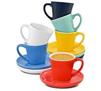 Cosumy Juego de 6 Tazas Cafe Espresso Coloridas con Platos - Cerámica - Apto para Lavavajillas - Con Caja de Regalo - Set Tazas de Cafe - Tazas Cafe con Leche - Taza Cafe/Taza Café, Juego Cafe - 70 ml