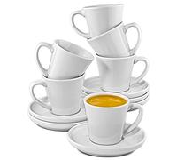 Cosumy Juego de 6 Tazas de Cafe Espresso Blancas - Con Platos - Ceramica Blanca - Apto para Lavavajillas & Microondas - 70ml