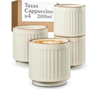 Cosumy Juego de Tazas Cafe con Leche Beige - 4x 200 ml - Taza Capuchino | Tazas apilables sin asa - Cerámica gruesa mantiene el café caliente - Aptas lavavajillas & microondas